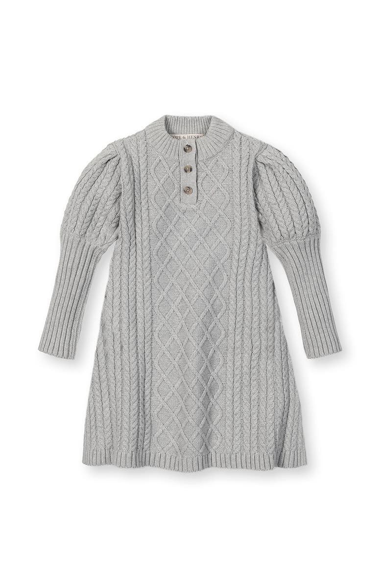 Hope & Henry Kids' Organic Long Sleeve Mock Neck Button Placket Sweater Dress, Main, color, Gray Heather Cable