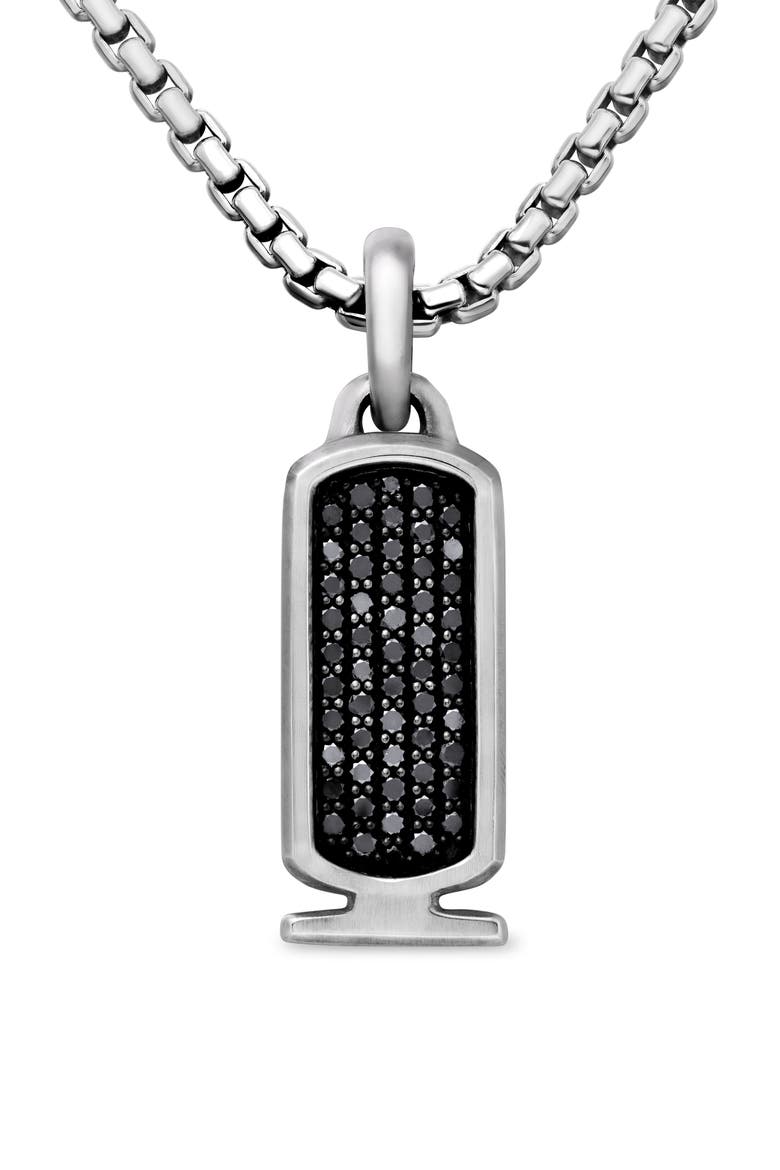 Men's Cairo Cartouche Amulet with Pavé Black Diamonds, Alternate, color, STERLING SILVER