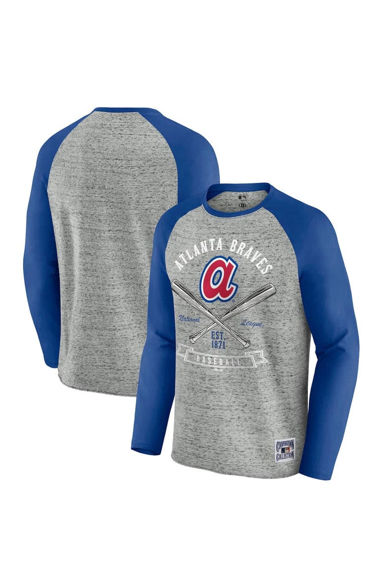 Darius Rucker Collection by Fanatics Men's Darius Rucker Collection by Fanatics Heather Gray Atlanta Braves Raw Edge Raglan Long Sleeve Baseball T-Shirt, Alternate, color,