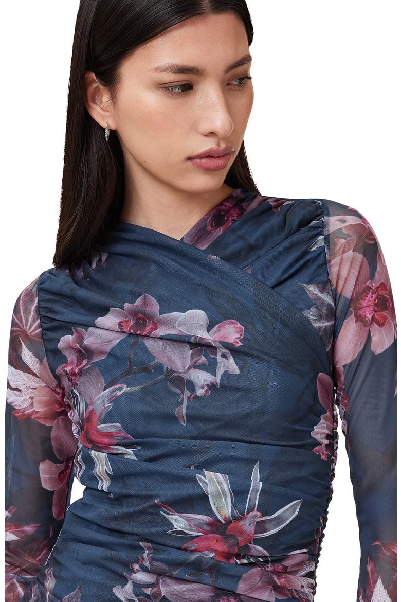 Hanako Long Sleeve Mesh Midi Dress, Alternate, color, ADENA DEEP BLUE