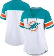 FANATICS Women's Fanatics White/Aqua Miami Dolphins Athena Rhinestone Lace-Up V-Neck T-Shirt