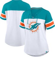 FANATICS Women's Fanatics White/Aqua Miami Dolphins Athena Rhinestone Lace-Up V-Neck T-Shirt