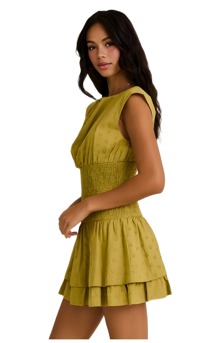 Knit and Lounge Smocked Waist Mini Dress with Ruffled Hem, Alternate, color, Yellow