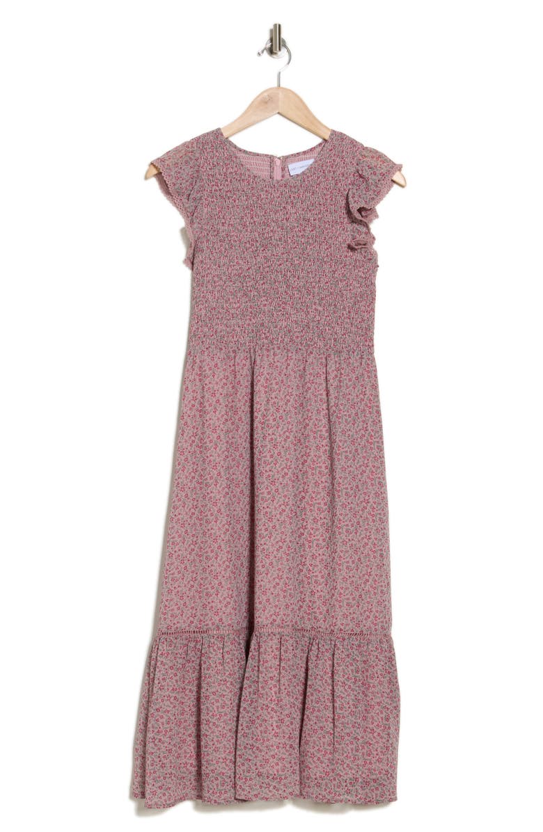 Lost + Wander Flora Smocked Cap Sleeve Midi Dress, Alternate, color, 