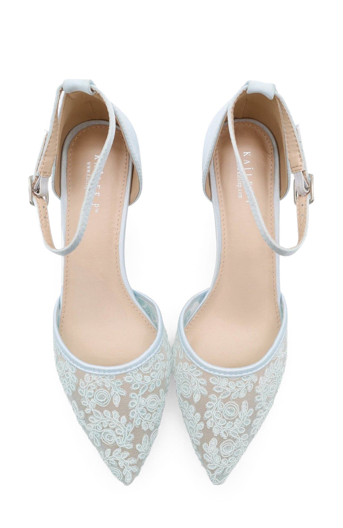 Claudia Crochet Lace Wedding Kitten Heel, Alternate, color, Light Blue