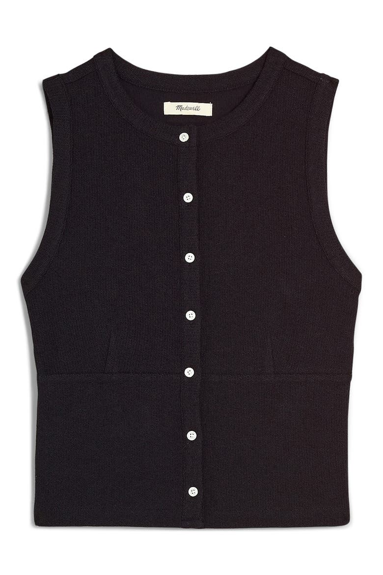 Split Crewneck Cardigan Tank, Alternate, color, TRUE BLACK