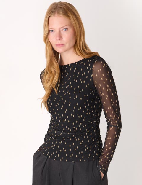 Spot Print Mesh Jersey Top