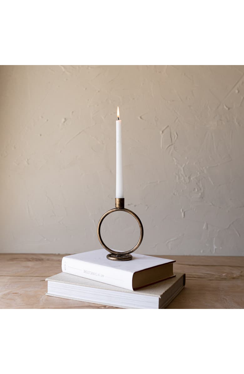 Foreside Home and Garden Brass Round Sculpture Taper Candle Holder Metal, Alternate, color, Gold