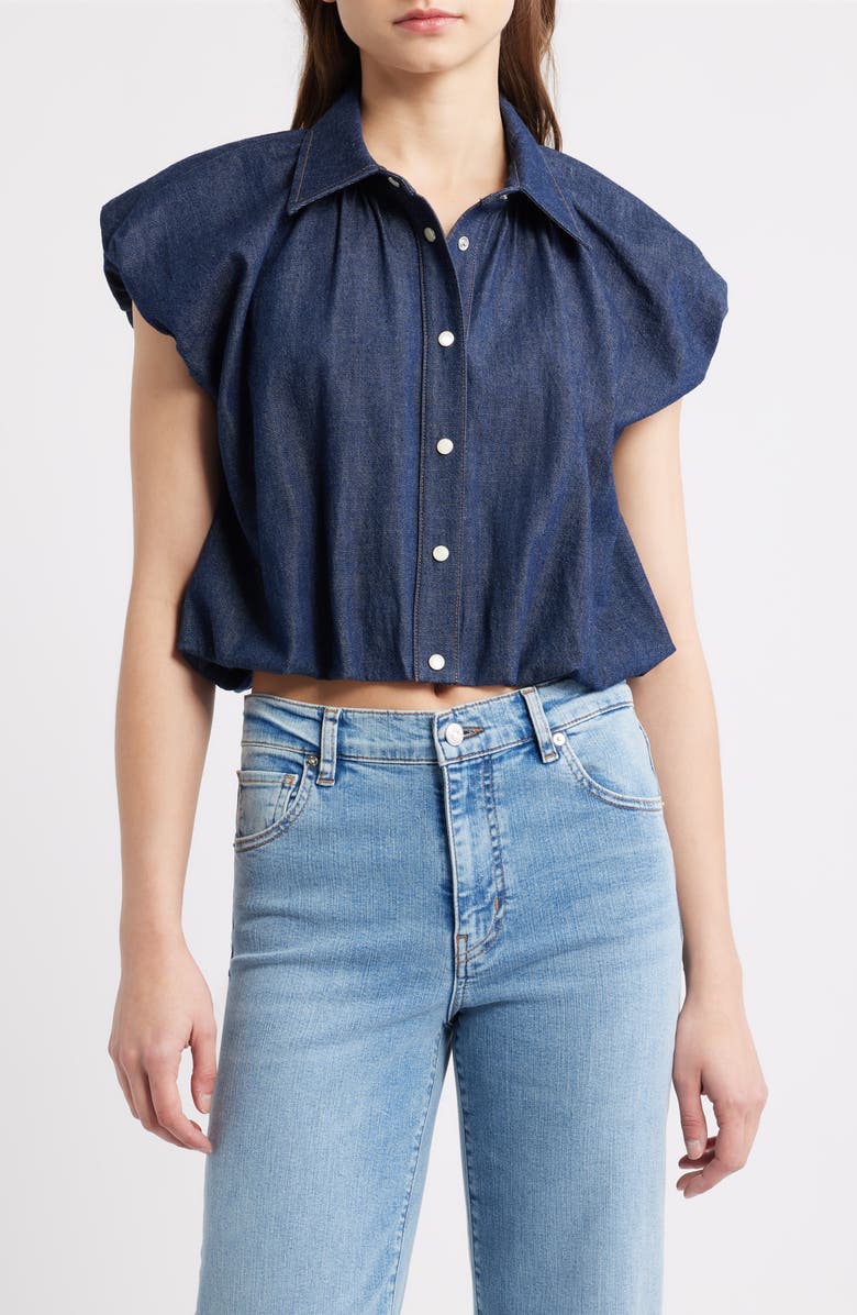 FRAME The Shell Denim Puff Sleeve Crop Top, Main, color, Puzzle