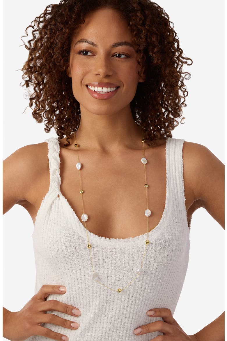 Freshwater Pearl Long Station Necklace, Alternate, color, GOLD