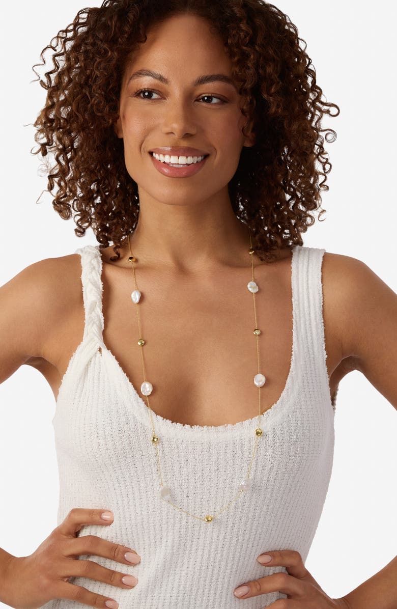 ATHRA LUXE Freshwater Pearl Long Station Necklace, Alternate, color, Gold