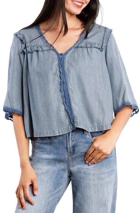 Juliet Lace & Ruffle Cotton Blend Top