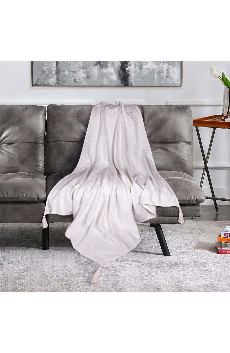 PARKLAND COLLECTION Khonsu Diamond Stitch Tassel Throw Blanket, Alternate, color, White