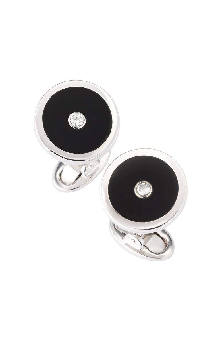 Jan Leslie Black Onyx and Diamond Sterling Silver Round Cufflinks, Alternate, color, Black