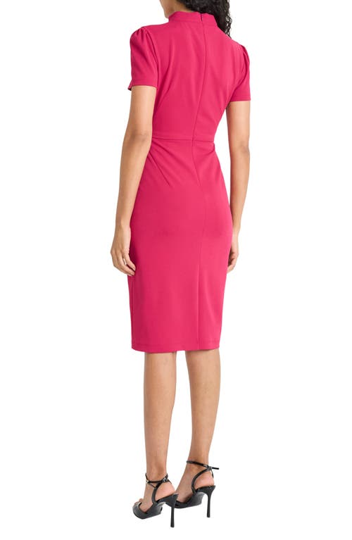Maggy London Tie Neck Puff Sleeve Scuba Crepe Dress In Pink