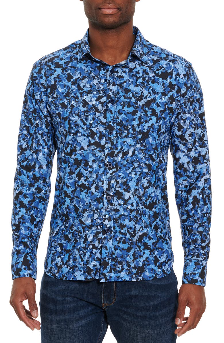 Robert Graham Ellander Camo Stretch Button-Up Performance Shirt, Main, color, 