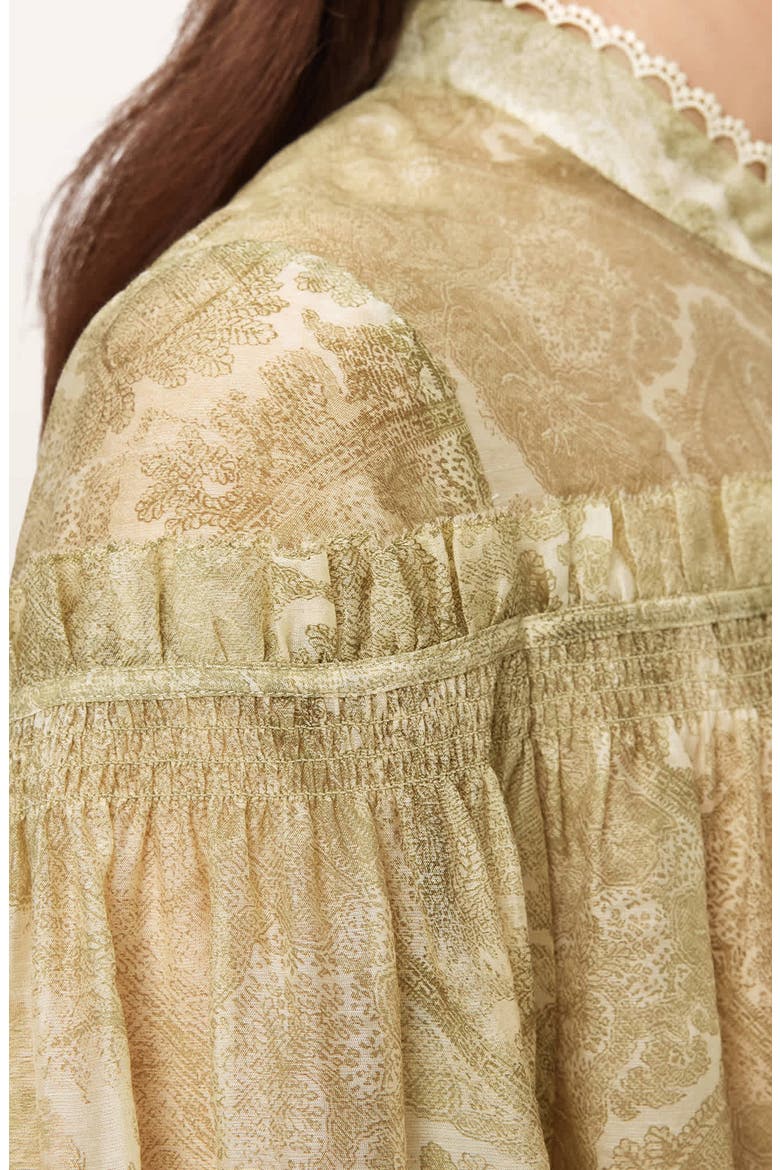 Delphine Paisley Button-Up Shirt, Alternate, color, JOANNE GOLD GREEN