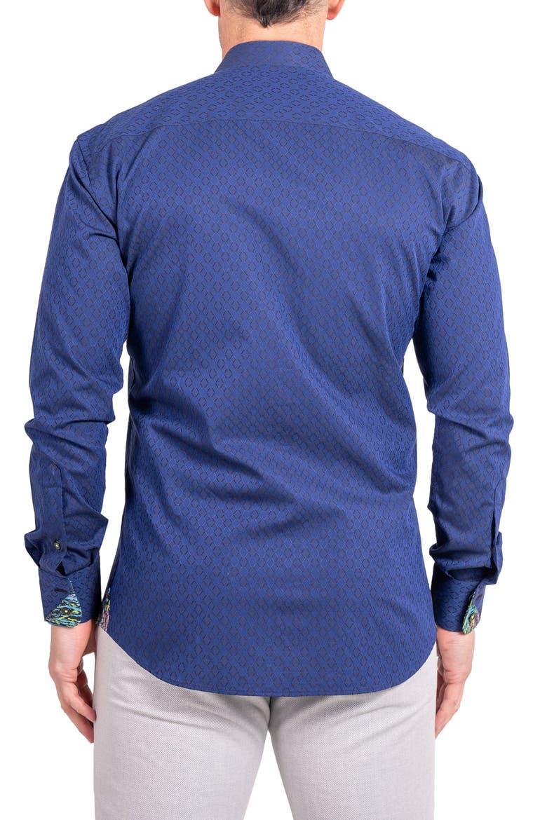 Einstein Ascension0083 Blue Tonal Diamond Cotton Button-Up Shirt, Alternate, color, BLUE