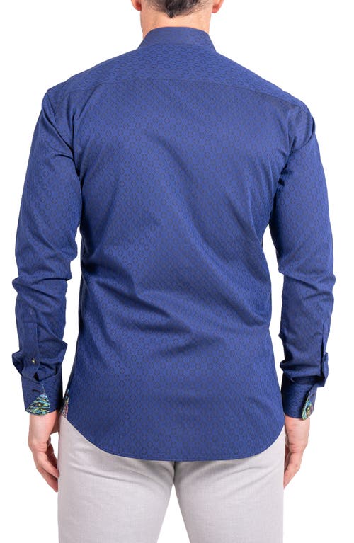 Maceoo Einstein Ascension0083 Blue Tonal Diamond Cotton Button-up Shirt In Blue
