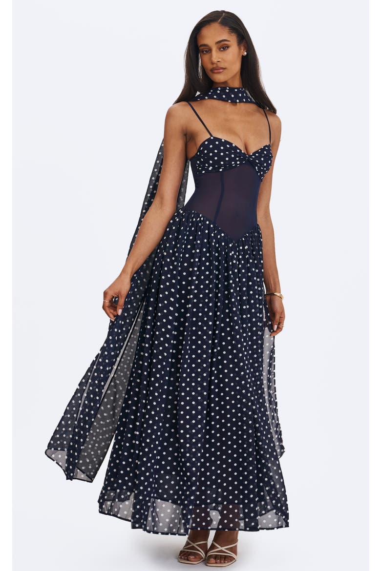 Juliette Polka Dot Chiffon Maxi Dress, Alternate, color, Navy Blue