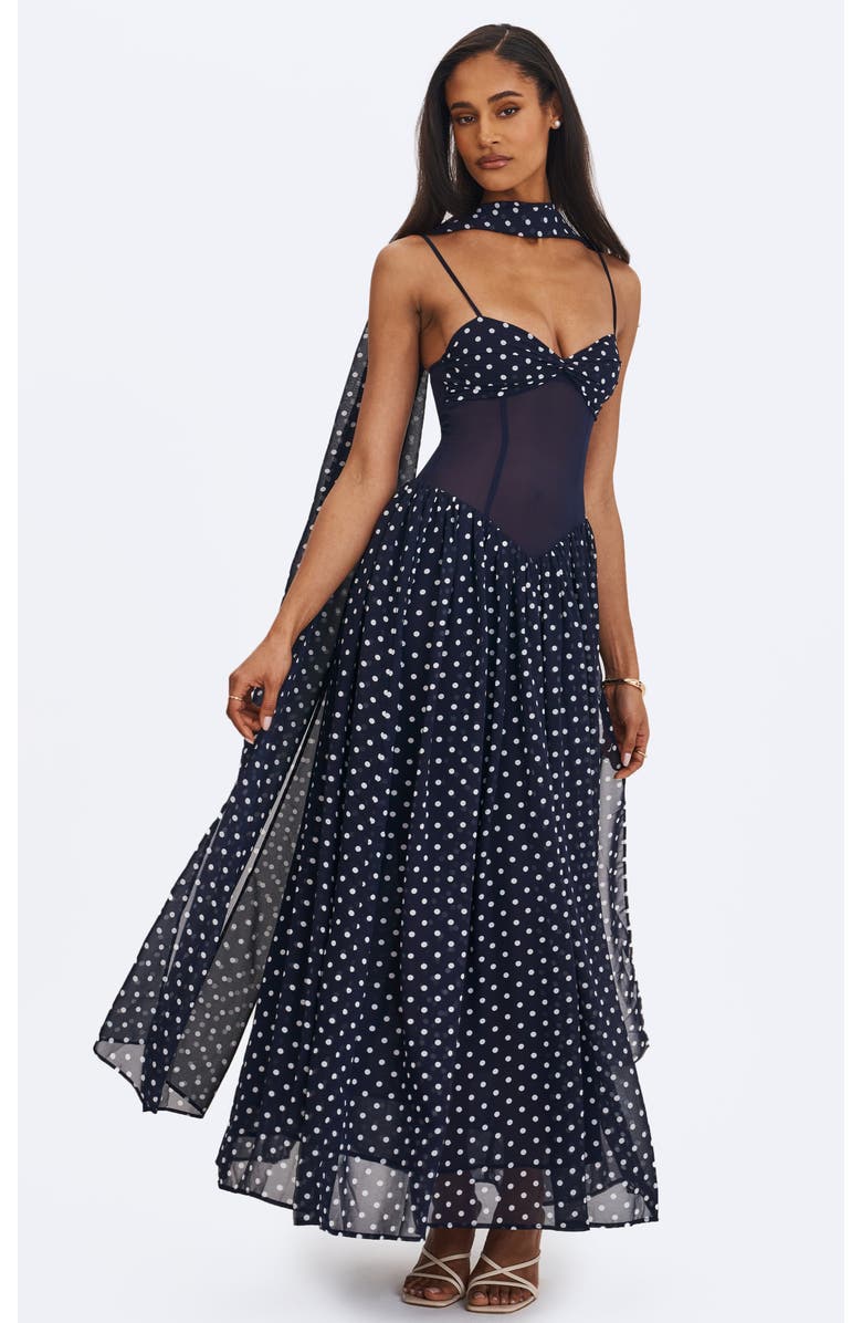 Miss Circle Juliette Polka Dot Chiffon Maxi Dress, Alternate, color, Navy Blue