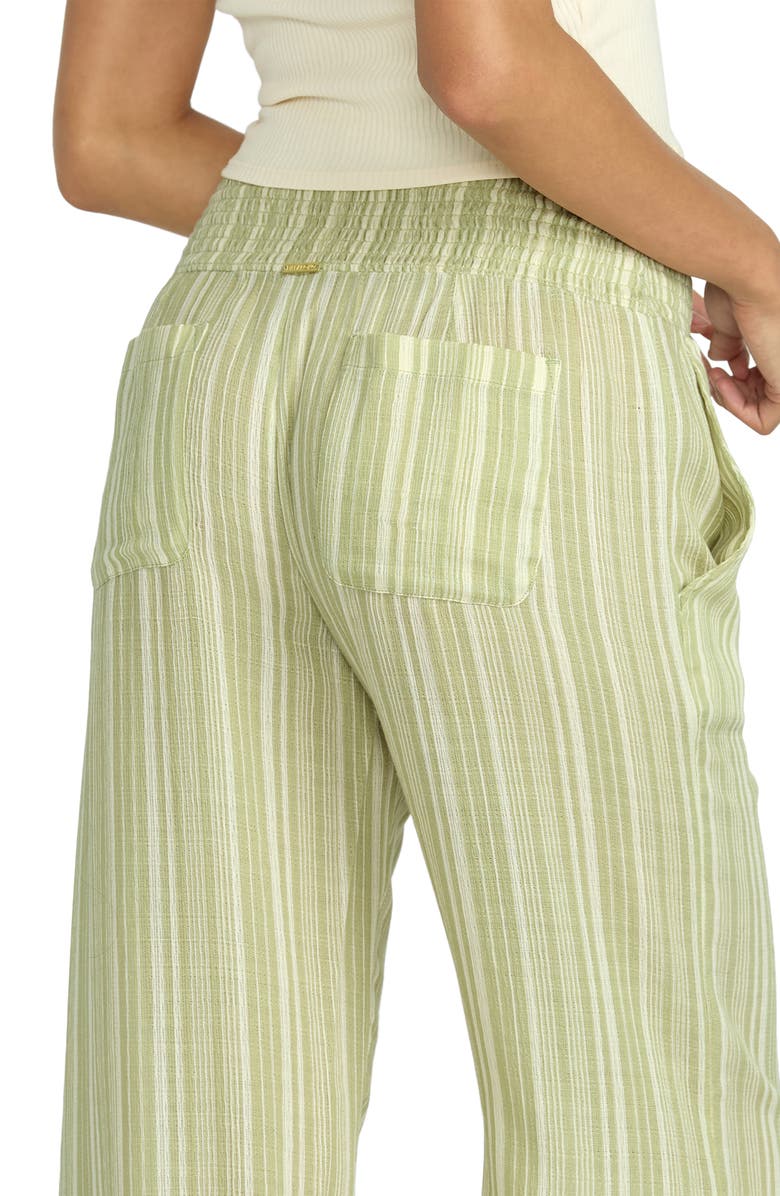 Billabong New Waves Stripe Smock Waist Cotton Gauze Pants, Alternate, color, Avocado