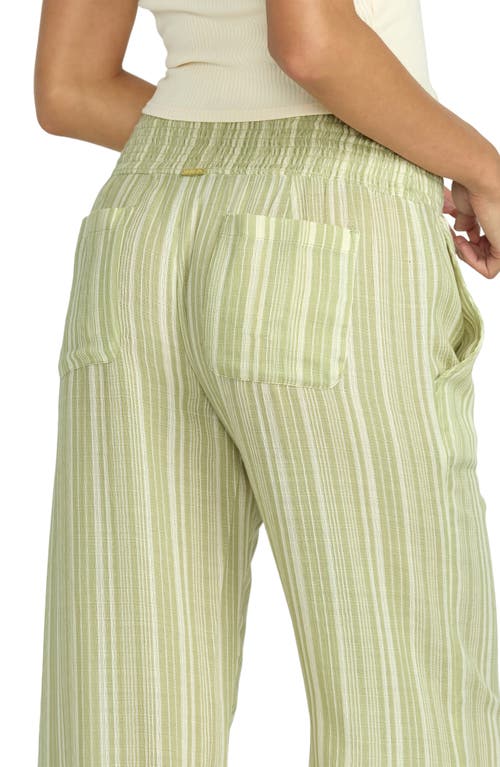 Billabong New Waves Stripe Smock Waist Cotton Gauze Pants In Green