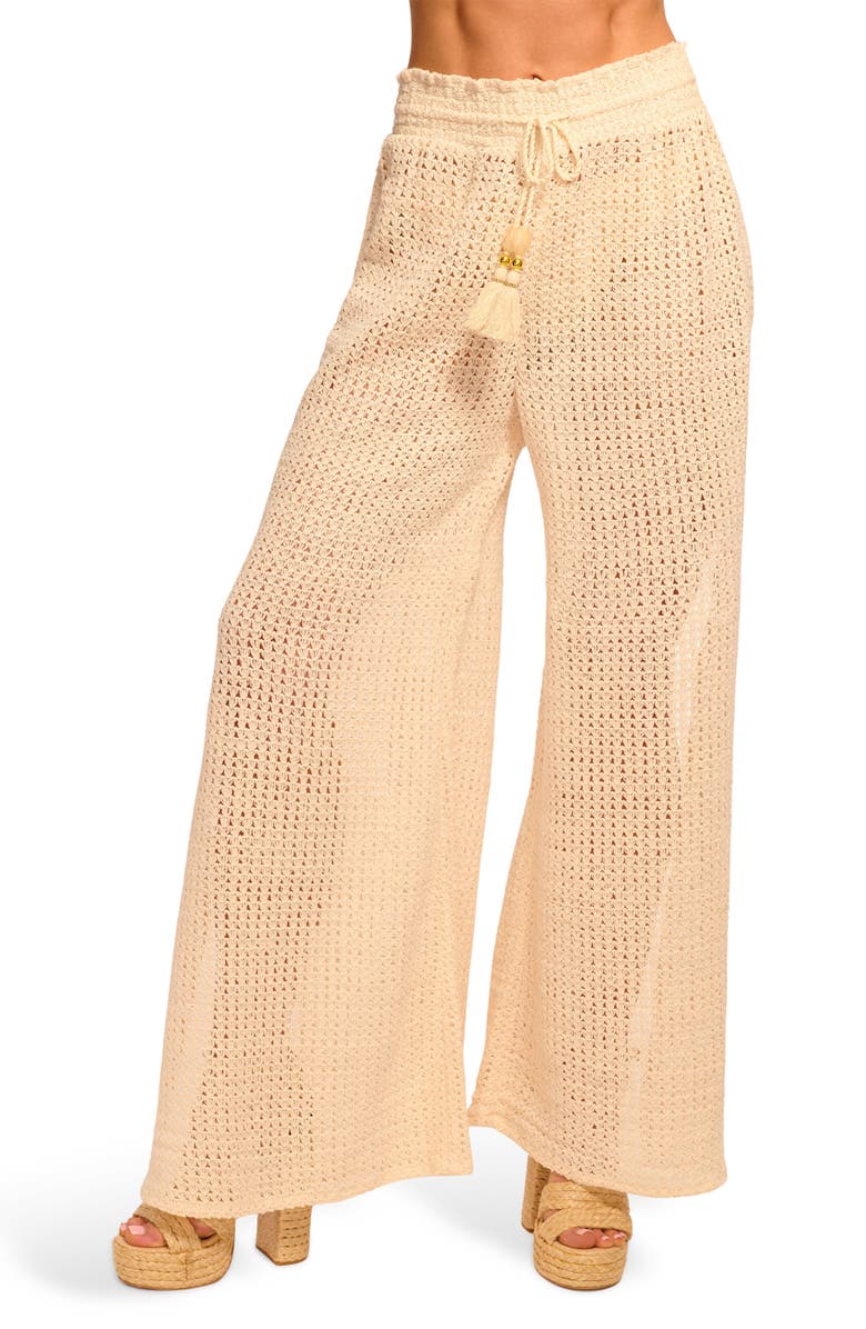 Ramy Brook Glora Tie Waist Wide Leg Crochet Cover-Up Pants, Main, color, Off White Crochet