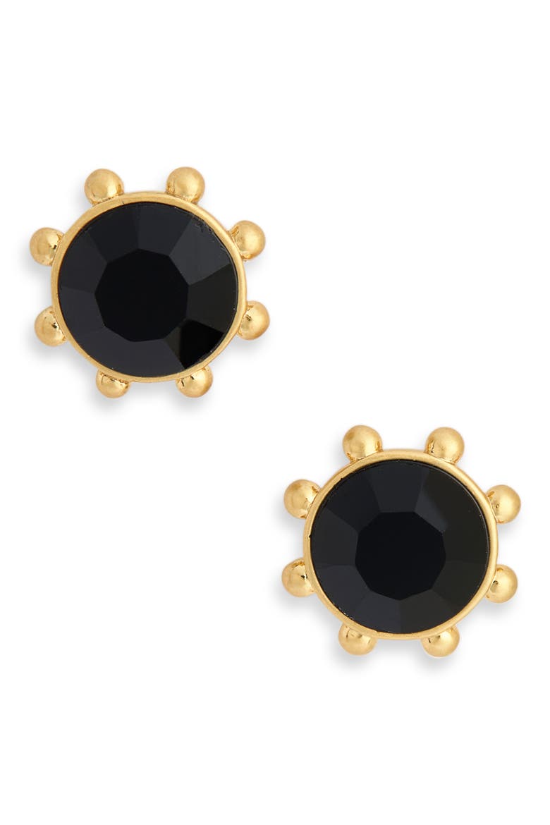 gold-tone bezel set crystal stud earrings, Alternate, color, JET