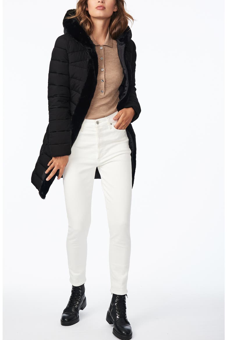 Quilted Walker Jacket with Faux Fur Trim, Alternate, color, BLACK