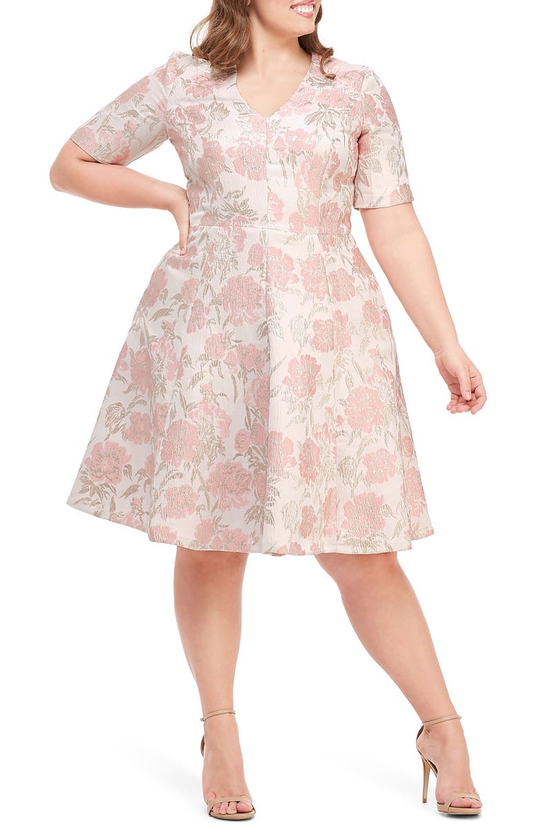 Gal Meets Glam Collection Adair Pink Passion Rose Jacquard Fit & Flare Dress, Alternate, color,