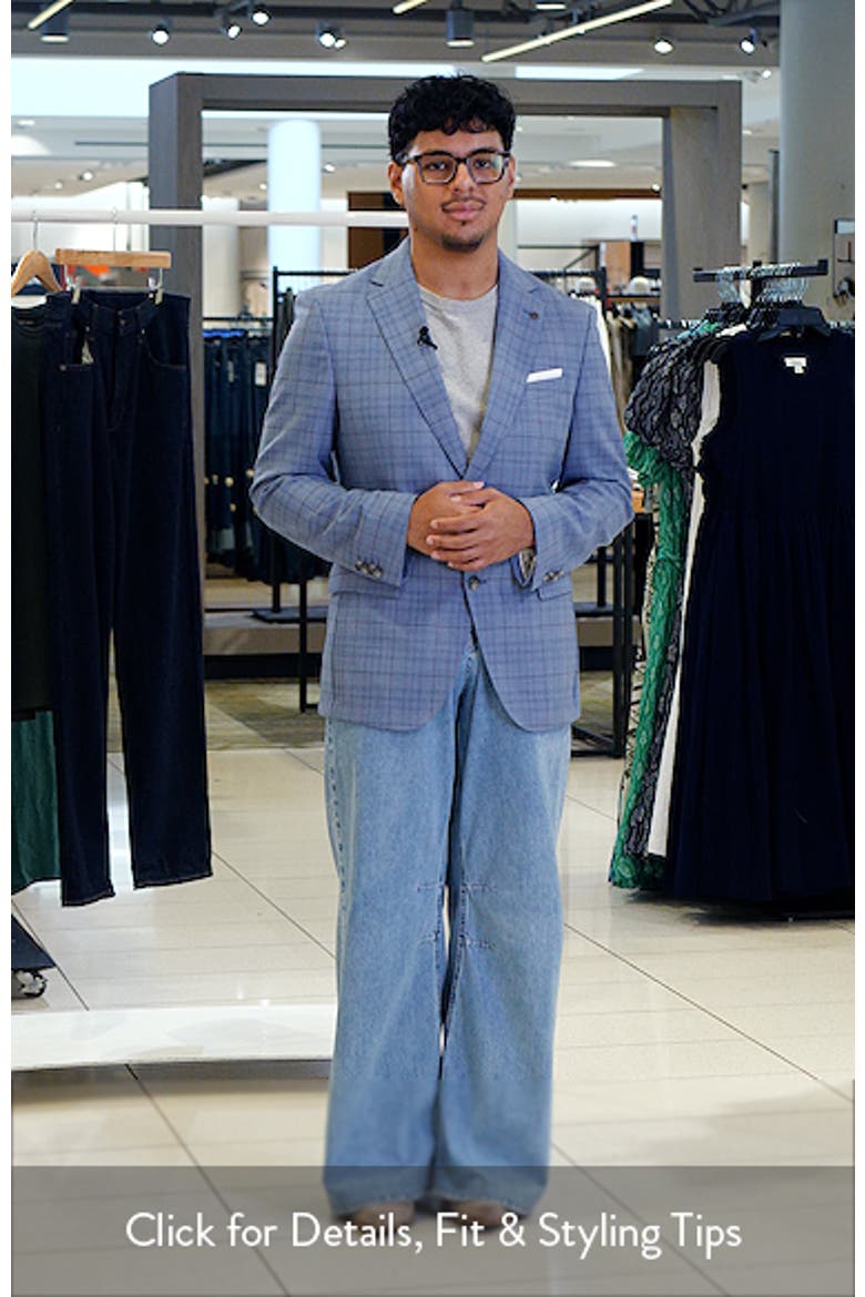 Hutson Slim Fit Light Blue Windowpane Check Slub Sport Coat video
