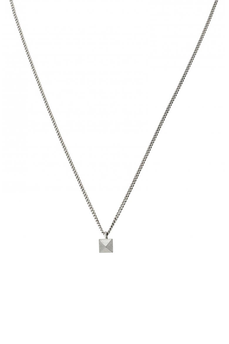 Men's Pyramid Stud Pendant Necklace, Main, color, WARM SILVER