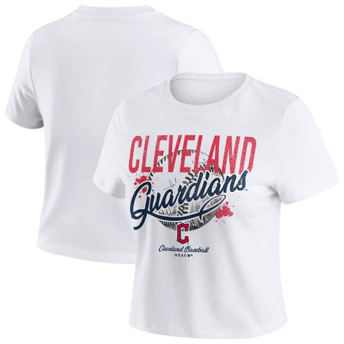 Wear By Erin Andrews White Cleveland Guardians Distressed Cropped Baby T-shirt In White