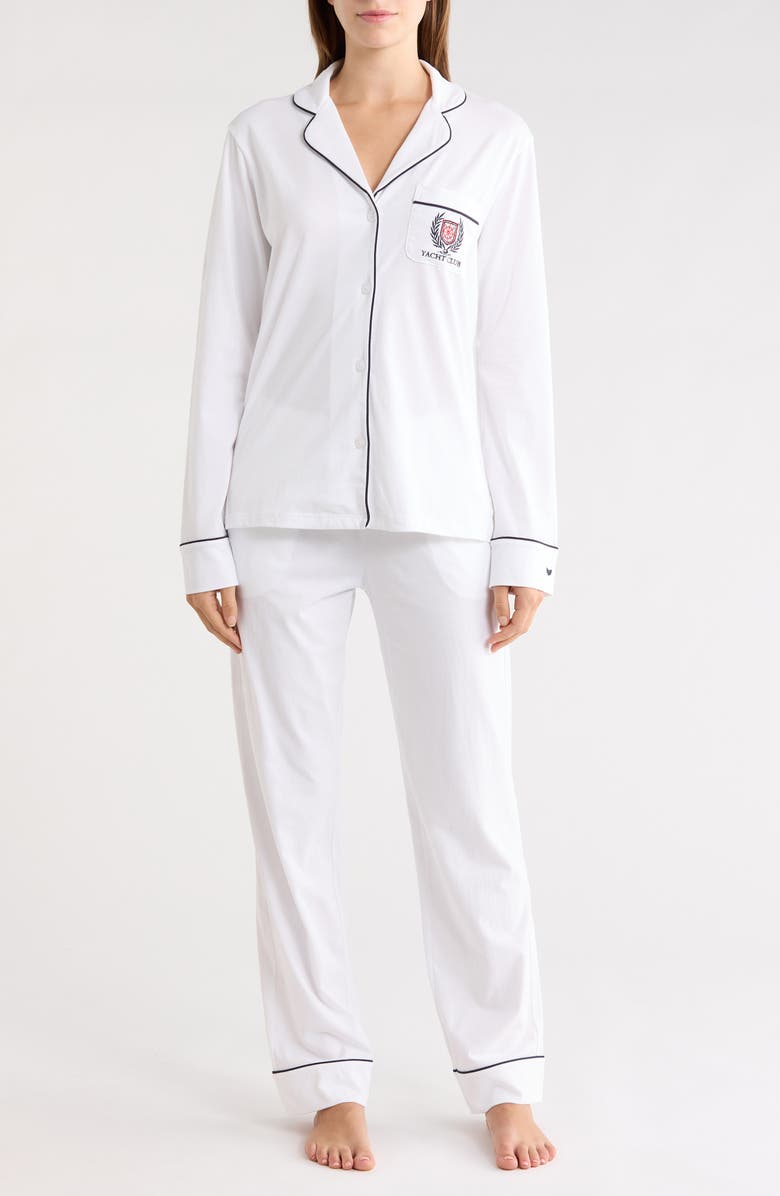 Petite Plume Yacht Club Embroidery Pima Cotton Pajamas, Main, color, White