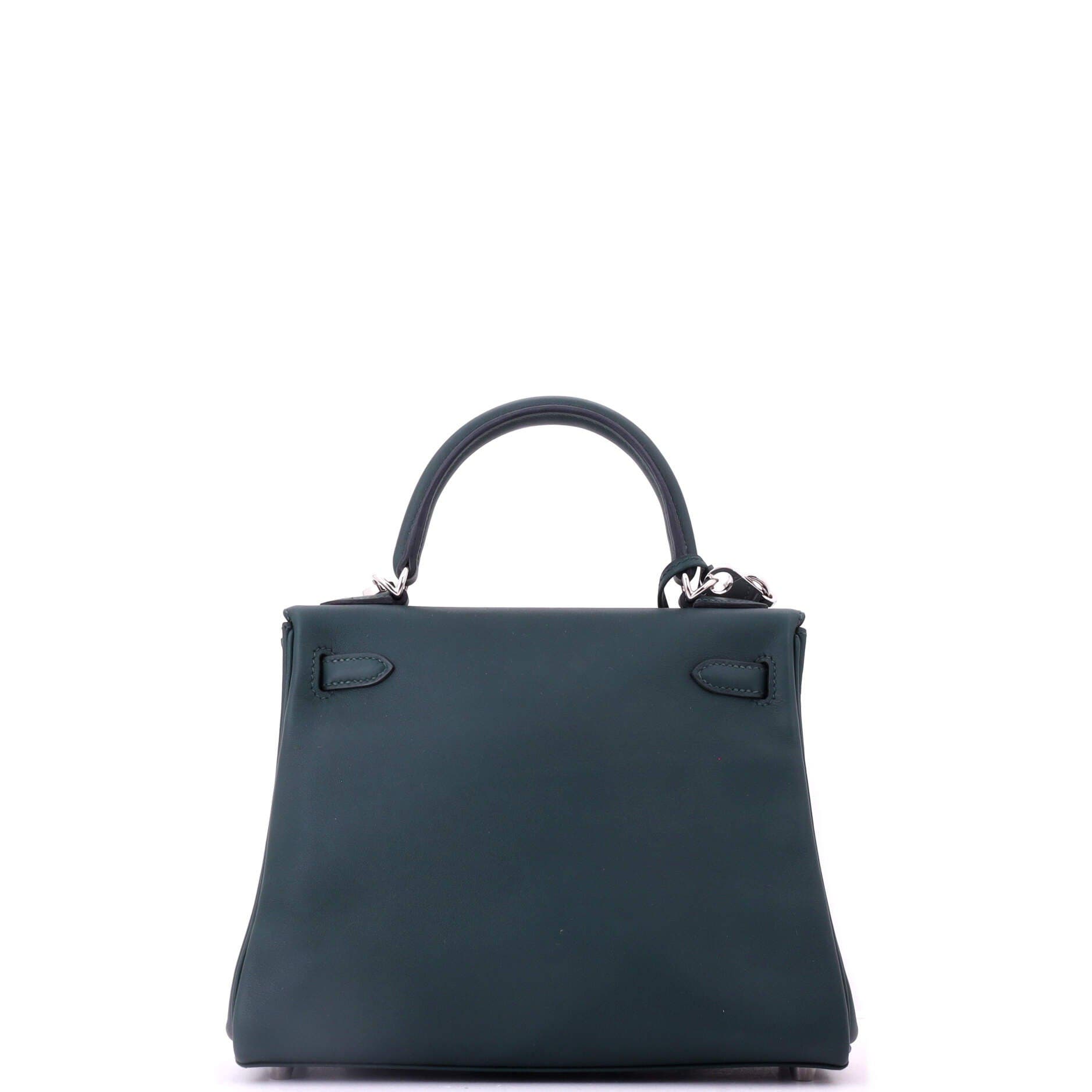 Pre-Owned Hermes Kelly Handbag Green Swift with Palladium Hardware 25, Alternate, color, Vert Cypress
