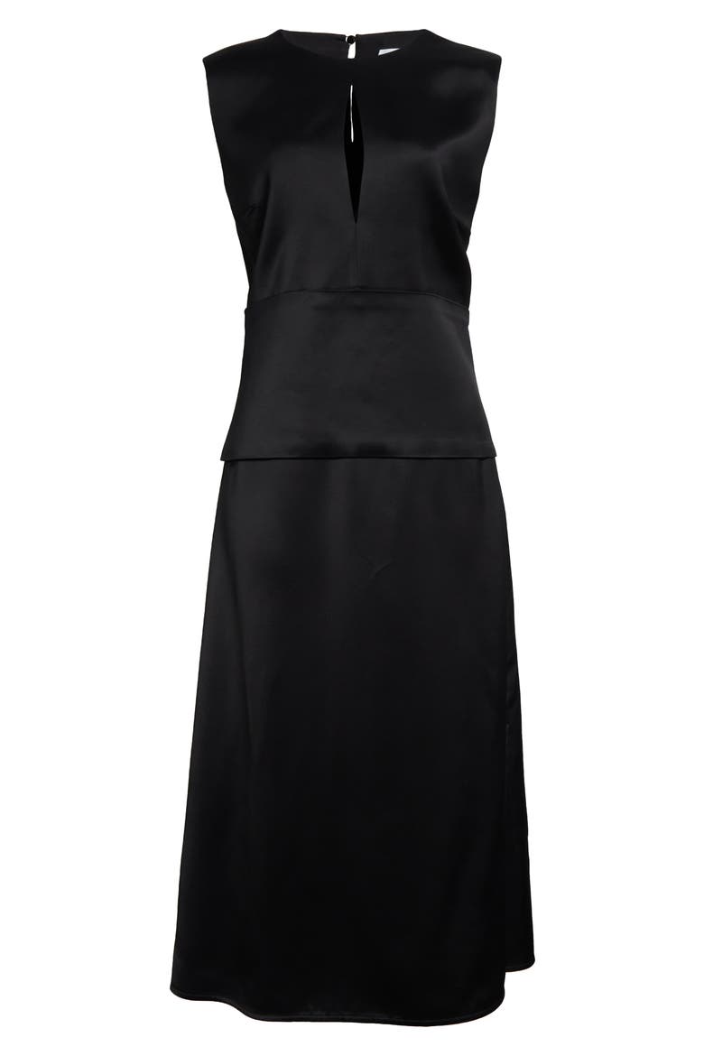 Sleeveless Matte Finish Satin Midi Dress, Alternate, color, BLACK