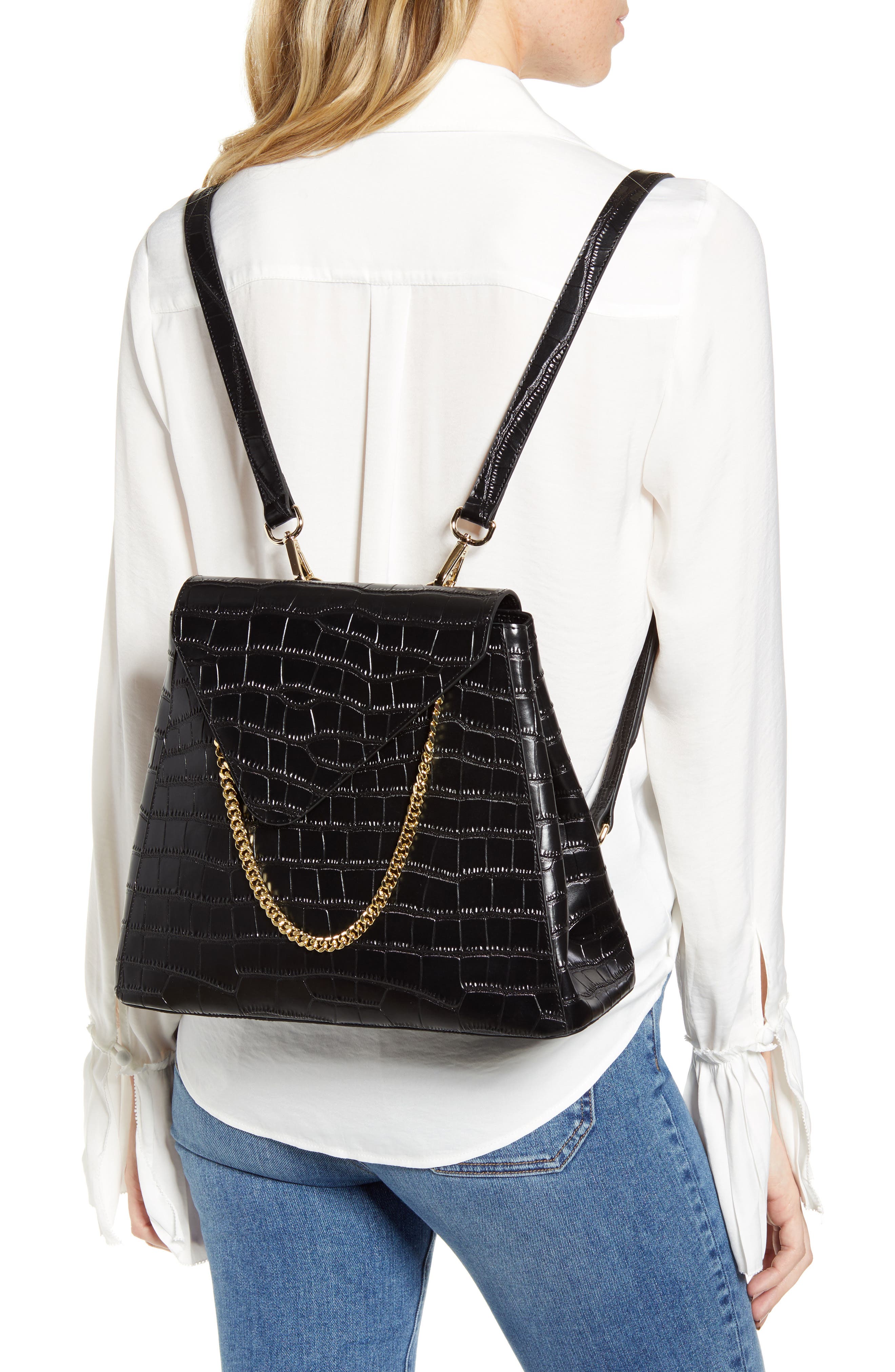 8 Other Reasons x Jill Jacobs Croc Embossed Leather Backpack, Alternate, color, 