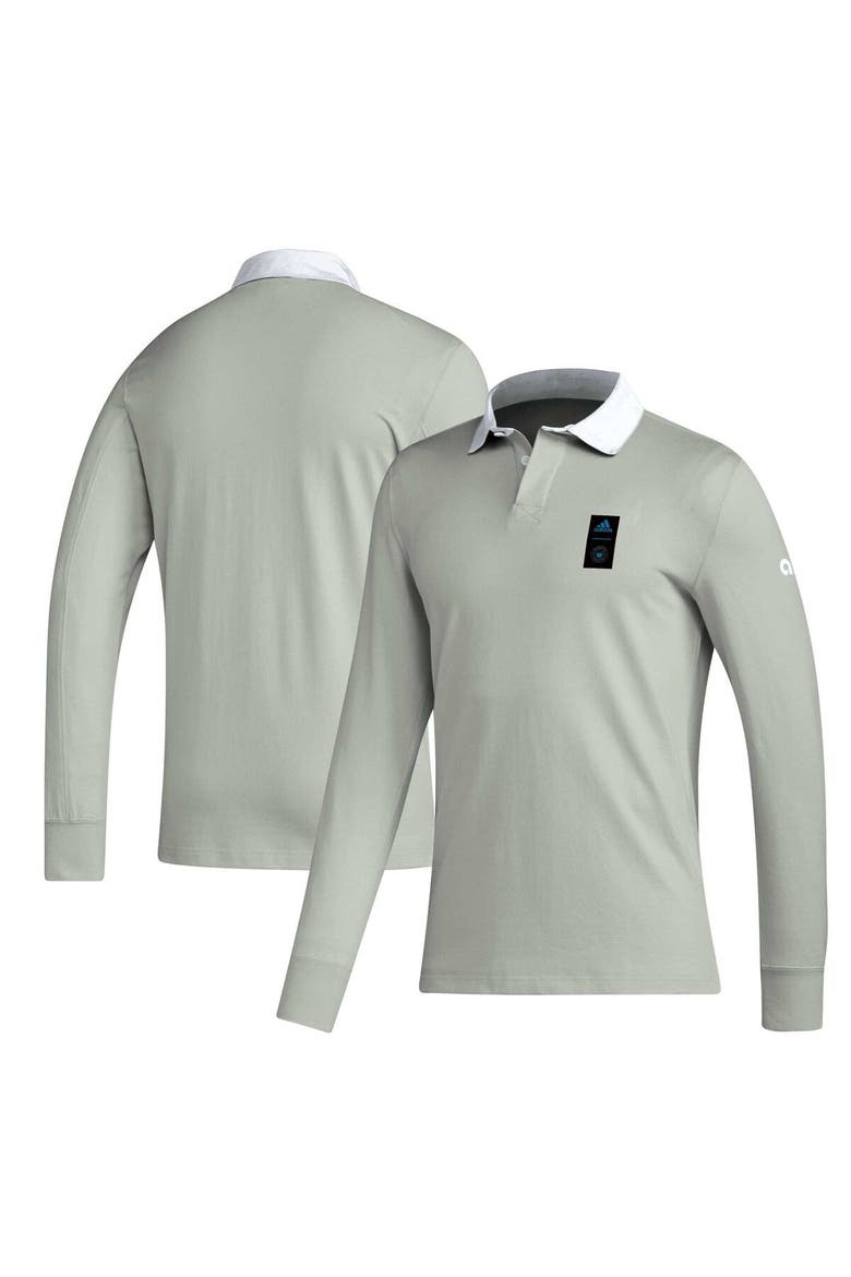 Men's adidas Gray 2023 Player Charlotte FC Travel Long Sleeve Polo, Main, color, Gray