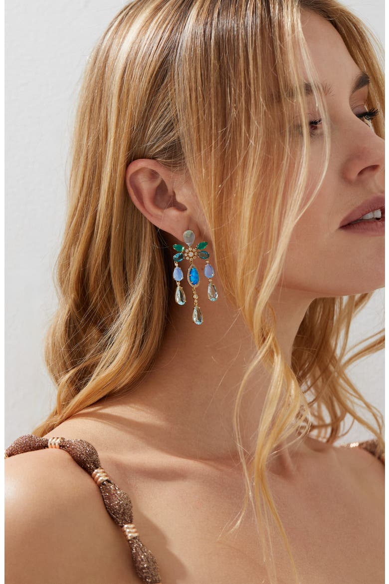 Blue Lagoon Chandelier Earrings, Alternate, color, GOLD/BLUE