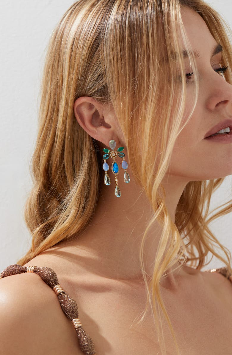 Nadri Blue Lagoon Chandelier Earrings, Alternate, color, Gold/Blue