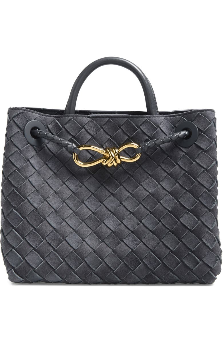 Bottega Veneta Small Andiamo Intrecciato Suede Top Handle Bag, Main, color, Cloudy Indigo