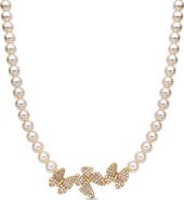 EYE CANDY LOS ANGELES Hannah Pavé Cubic Zirconia Butterfly Faux Pearl Collar Necklace