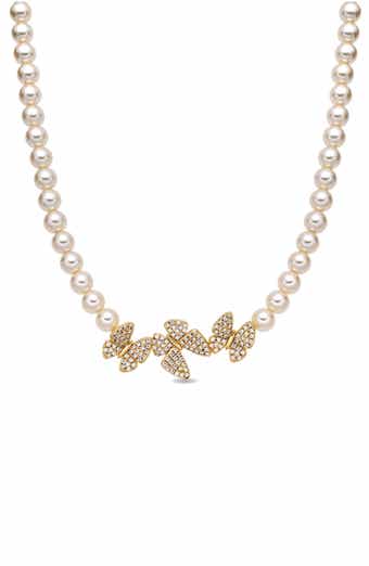 Hannah Pavé Cubic Zirconia Butterfly Faux Pearl Collar Necklace