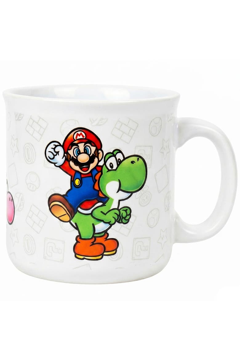 20 oz Super Mario Mario & Yoshi Ceramic Camper Mug, Main, color, White