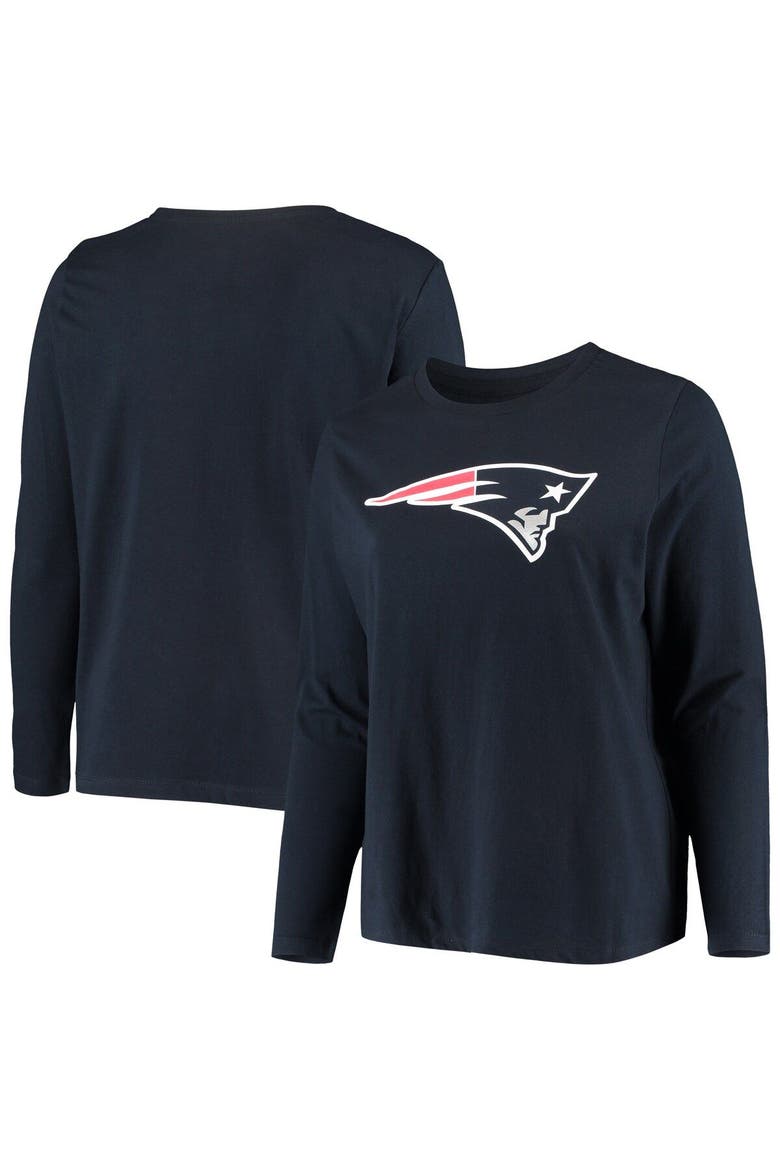 Women's Fanatics Branded Navy New England Patriots Plus Size Primary Logo Long Sleeve T-Shirt, Main, color, Navy