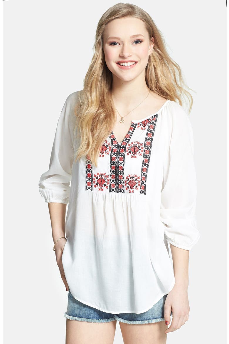 Embroidered Peasant Top, Main, color, IVORY/ RED