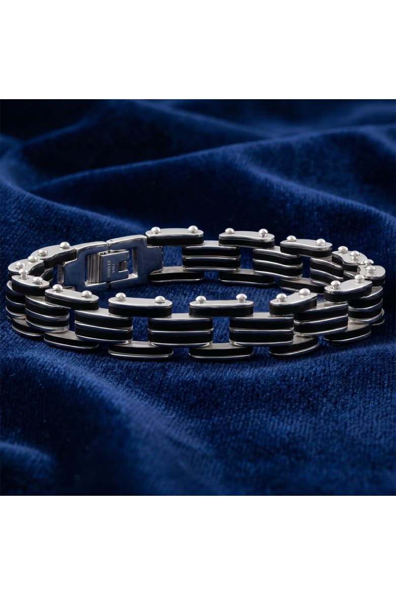 Men's Steel Brushed And Black Two Tone 3.5mm Link Flexible 8.5 " Bracelet, Alternate, color, Stainless Steel