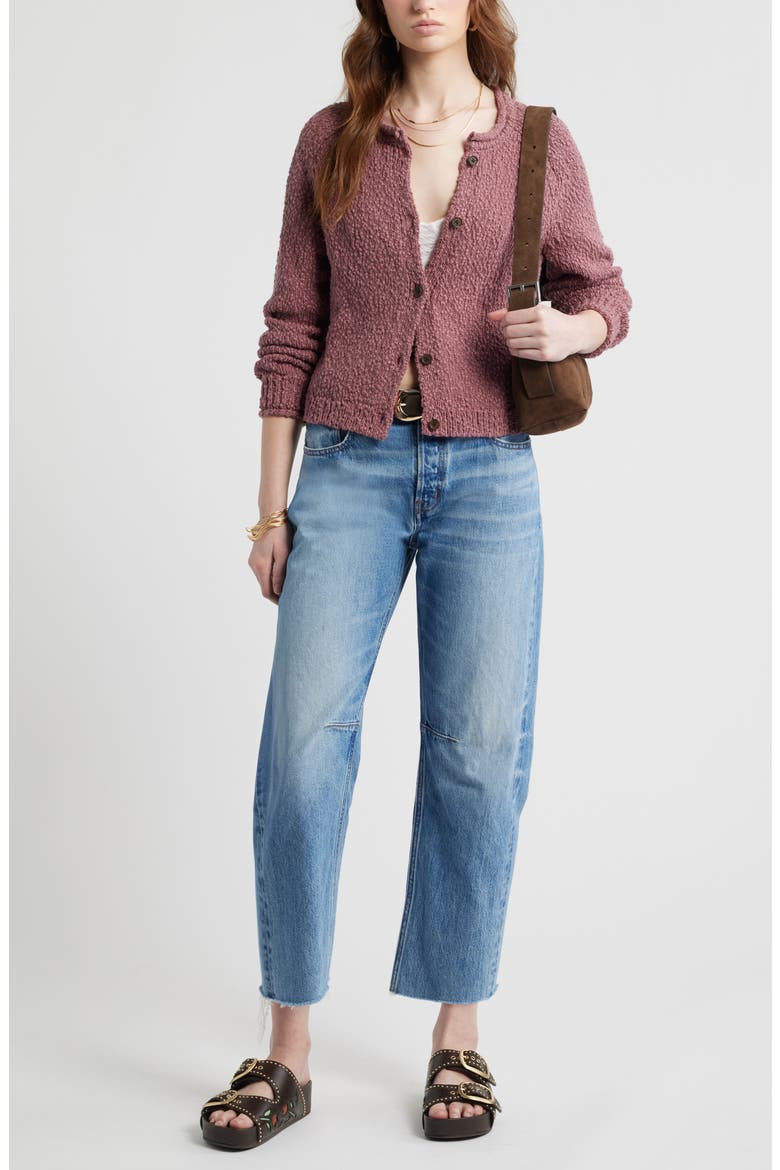Fitted Textured Cotton Cardigan, Alternate, color, BROWN ROSE