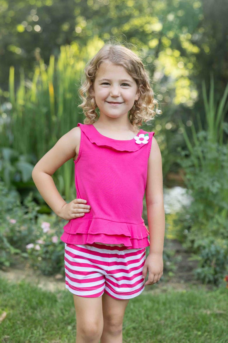 Knit Top With Flower And Short Set, Alternate, color, Fuchsia/White